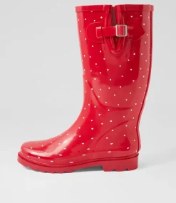 Women I LOVE BILLY Boots-Bianni Red Spot Gumboot Knee High Boots