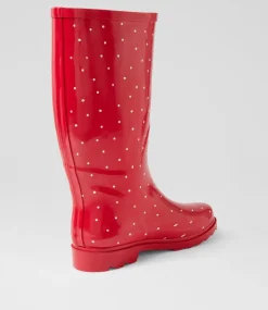 Women I LOVE BILLY Boots-Bianni Red Spot Gumboot Knee High Boots