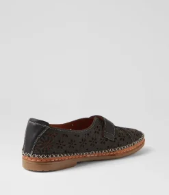 Women DIANA FERRARI Flats-Bibie Black Tan Leather Flat Shoes