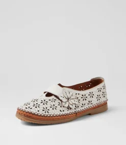Women DIANA FERRARI Flats-Bibie White Tan Leather Flat Shoes