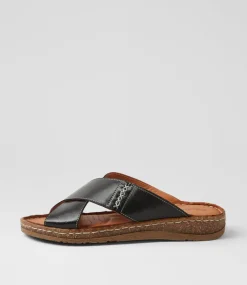 Women COLORADO Comfort|Slides-Bindya Black Leather Slides