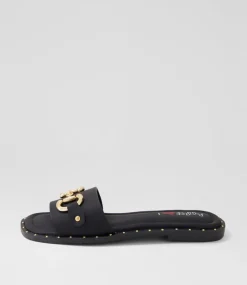 Women I LOVE BILLY Flats|Sandals-Binko Black Slides