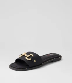 Women I LOVE BILLY Flats|Sandals-Binko Black Slides