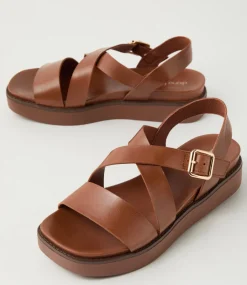 Women DIANA FERRARI Flats|Sandals-Blaklee Walnut Leather Sandals