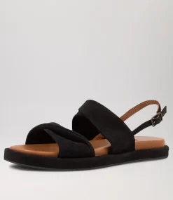 Women DIANA FERRARI Flats|Sandals-Bloom Black Suede Sandals