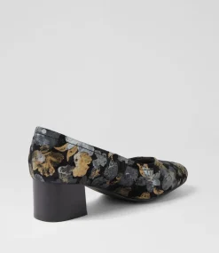 Women SUPERSOFT Comfort|Heels-Blythe2 Black Metal Flower Suede Heels
