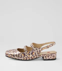 Women I LOVE BILLY Flats|Heels-Bogota Gold Leopard Fabric Heels