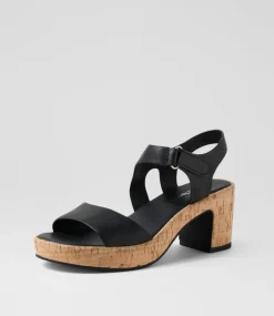 Women DIANA FERRARI Heels|Sandals-Bollings Black Cork Leather Sandals