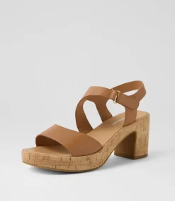 Women DIANA FERRARI Heels|Sandals-Bollings Dark Tan Cork Leather Sandals