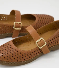 Women DIANA FERRARI Mary Janes|Flats-Boney Tan Leather Flat Shoes