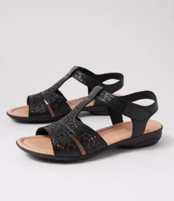 Women SUPERSOFT Comfort|Flats-Boom Black Leather Sandals