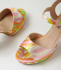 Women I LOVE BILLY Heels|Sandals-Bountys Orange Psychedelic Fabric Sandals
