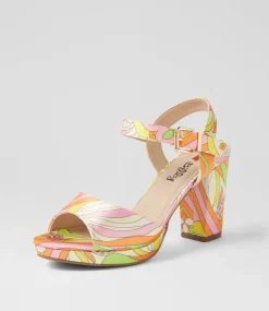 Women I LOVE BILLY Heels|Sandals-Bountys Orange Psychedelic Fabric Sandals