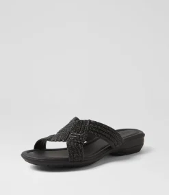 Women SUPERSOFT Comfort|Flats-Braxtan Black Jewels Sandals
