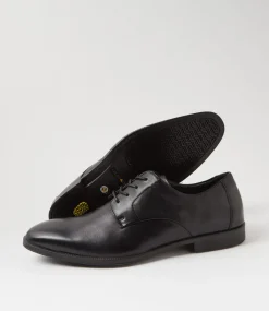 COLORADO Dress Shoes-Bray Black Leather Lace Up Flats
