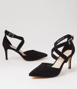 Women TOP END Heels-Briggit Black Suede Heels