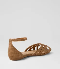 Women I LOVE BILLY Flats|Sandals-Buckie Brown Fabric Sandals