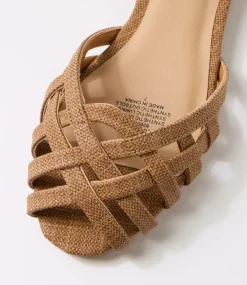 Women I LOVE BILLY Flats|Sandals-Buckie Brown Fabric Sandals