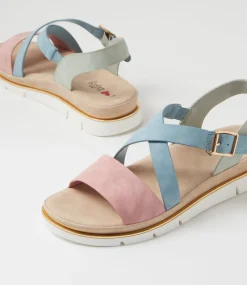 Women I LOVE BILLY Flats|Sandals-Buggin Dusty Rose Denim Nubuck Pu Sandals