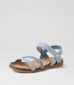 Women I LOVE BILLY Flats|Sandals-Calara Denim Leopard Sandals