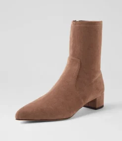 Women DIANA FERRARI Boots-Cared Light Choc Stretch Microsuede Ankle Boots