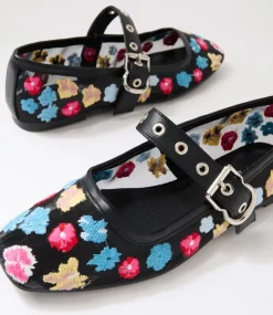 Women I LOVE BILLY Flats-Carryanne Black Floral Mesh Flat Shoes