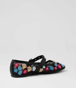 Women I LOVE BILLY Flats-Carryanne Black Floral Mesh Flat Shoes
