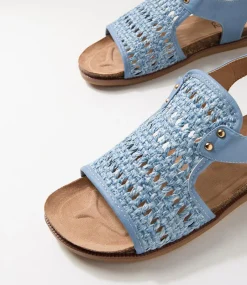 Women I LOVE BILLY Flats|Sandals-Cartos Blue Fabric Sandals