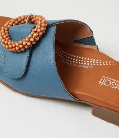 Women SUPERSOFT Comfort|Slides-Cassi Light Denim Leather Slides