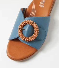 Women SUPERSOFT Comfort|Slides-Cassi Light Denim Leather Slides