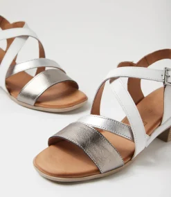 Women DIANA FERRARI Wedges|Heels-Catiee Pewter White Leather Sandals