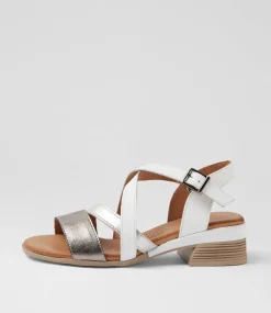 Women DIANA FERRARI Wedges|Heels-Catiee Pewter White Leather Sandals