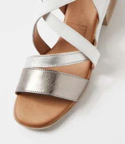 Women DIANA FERRARI Wedges|Heels-Catiee Pewter White Leather Sandals