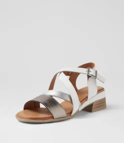 Women DIANA FERRARI Wedges|Heels-Catiee Pewter White Leather Sandals