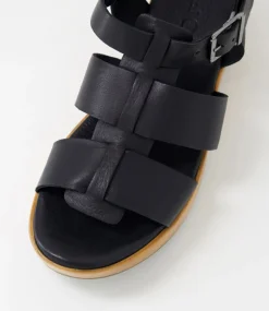 Women DIANA FERRARI Wedges|Heels-Caugee Black Leather Sandals