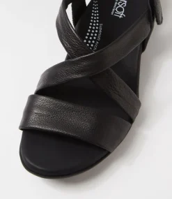Women SUPERSOFT Comfort|Flats-Cevie Black Leather Sandals