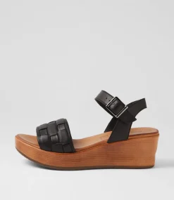 Women DIANA FERRARI Wedges|Heels-Chels Black Natural Leather Sandals