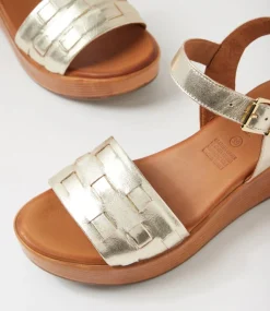 Women DIANA FERRARI Wedges|Heels-Chels Pale Gold Leather Sandals