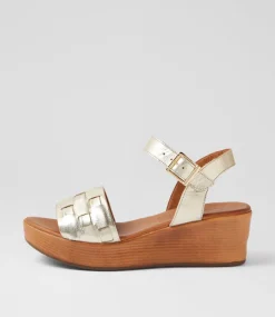 Women DIANA FERRARI Wedges|Heels-Chels Pale Gold Leather Sandals