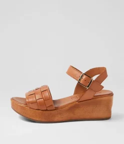 Women DIANA FERRARI Wedges|Heels-Chels Tan Leather Sandals