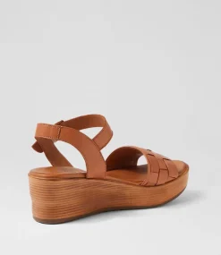 Women DIANA FERRARI Wedges|Heels-Chels Tan Leather Sandals