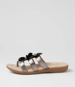 Women COLORADO Comfort|Slides-Cherina Silver Metallic Leather Slides