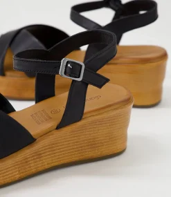 Women DIANA FERRARI Wedges|Heels-Citters Black Leather Sandals