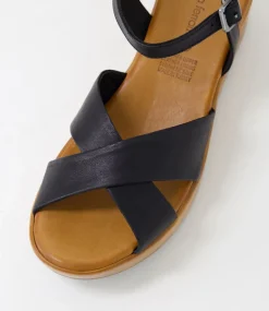 Women DIANA FERRARI Wedges|Heels-Citters Black Leather Sandals