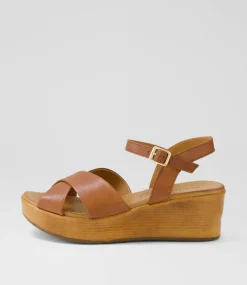 Women DIANA FERRARI Wedges|Heels-Citters Tan Leather Sandals