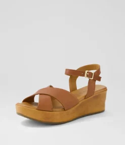 Women DIANA FERRARI Wedges|Heels-Citters Tan Leather Sandals