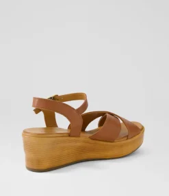Women DIANA FERRARI Wedges|Heels-Citters Tan Leather Sandals