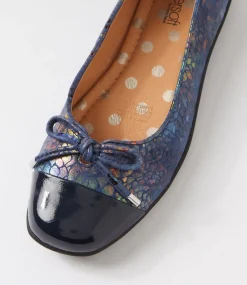 Women SUPERSOFT Comfort|Flats-Clarice Navy Multi Petal Patent Suede Ballet Flats