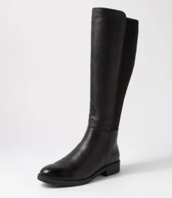 Women SUPERSOFT Boots|Comfort-Collabrate Black Leather Stretch Fabric Knee High Boots
