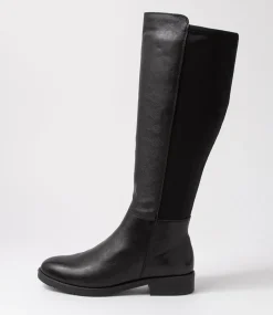 Women SUPERSOFT Boots|Comfort-Collabrate Black Leather Stretch Fabric Knee High Boots
